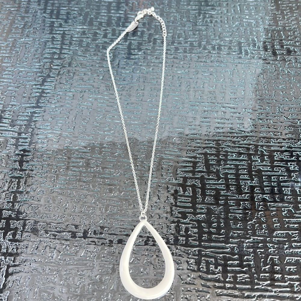 Two sided necklace one side is silver the other is cream colored